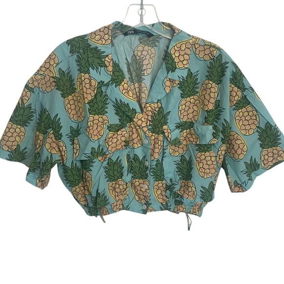 Zara Pineapple Cropped Top & Shorts Set Womens Small & Medium Tropical Beachy - Picture 5 of 16